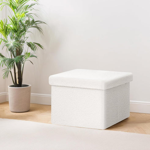 16.5"x12.6"x12.6" PINPLUS Storage Ottoman Cube Ottoman Foot Rest,Small Foldable Portable Boucle Upholstered Sherpa