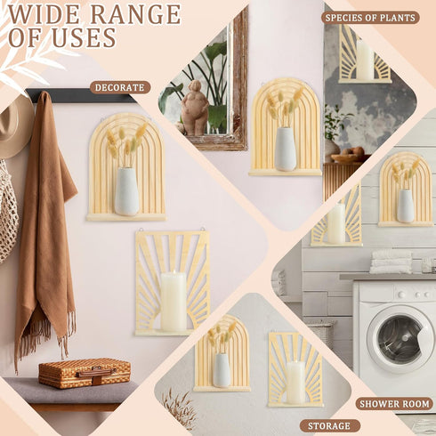 2 Tatuo Pieces Boho Wall Shelf Decor Floating Shelves for Wall Wooden Hanging Holder for Living Room Bathroom Bedroom