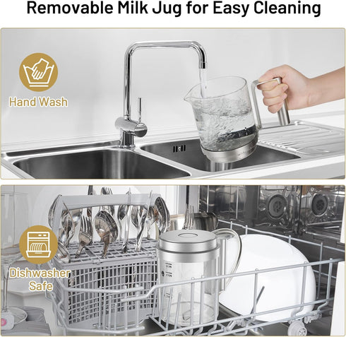 17oz 4-in-1 Secura Detachable Milk Frother and Steamer, Electric Milk Warmer with Glass Jug, Hot & Cold Foam Maker