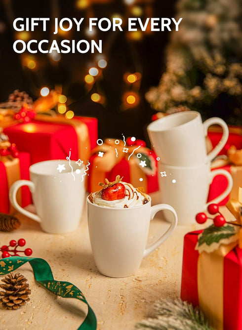 Sweese Set of 4 Porcelain Coffee Mugs - 16 Ounce for Coffee, Latte, Tea, Cocoa, White