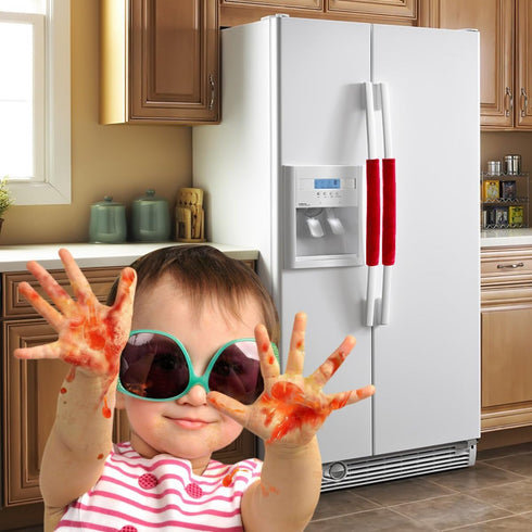 OUGAR8 Refrigerator Door Handle Covers, Red, Keep Kitchen Appliances Clean from Smudges & Stains