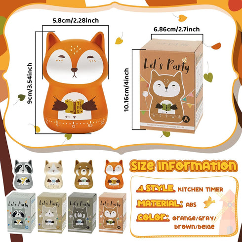 4 60 Amylove Pieces Cute Kitchen Timer Animal Mechanical Manual Fox Raccoon Bear Wolf Minutes Loud Alarm Egg Windup