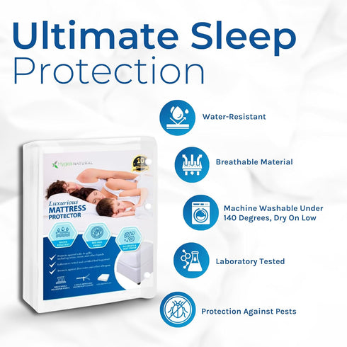 39" 75" 9 15"), Hygea Natural Luxurious Twin Size Mattress Cover, Water-Resistant, Hypoallergenic Zippered Encasement