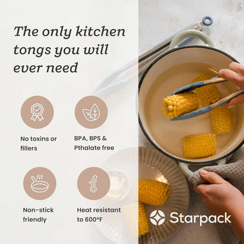 Starpack Silicone Kitchen Tongs for Cooking (2Pcs) - BBQ Tongs Heat Resistant to 600°F - Stainless Steel Utensils 9",
