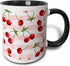 3dRose Juicy Red Cherries on Pink Check-Two Tone Black Mug, 11-Ounce, Multicolored