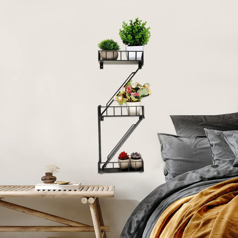 Zonon Display(Black,3 Fire Escape Wall Shelf Hanging Metal Ladder Shelves Wall Decor Cool Bookshelf Organizer Floating