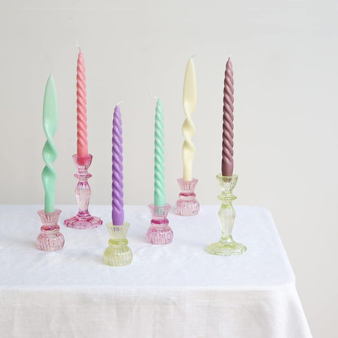 4pack, Italian Spiral Twisted Tapered Dinner Candles, Ideal Valentines Day Gift, Tabling Tables, Pink and Orange