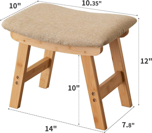 Kitsanery Foot Stool,Ottoman,Bamboo Small Sofa Foot Rest Under Desk,Extra Seating for Living Room, Bedroom and Kitchen