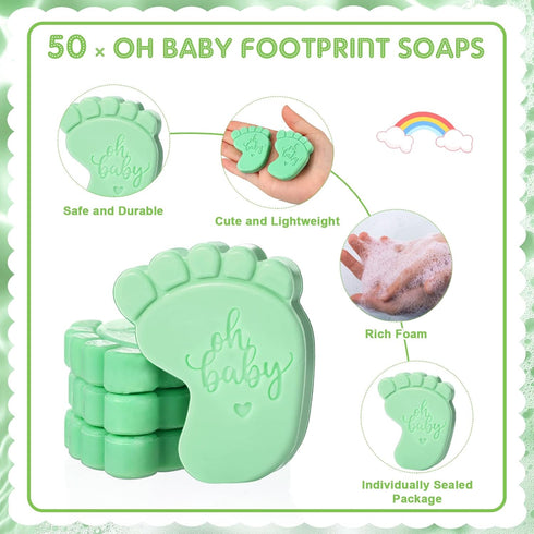 Dimsile 50 Sets Baby Shower Soap Favors for Guests - Mini Handmade Footprint Scented Soap with Thank You Cards