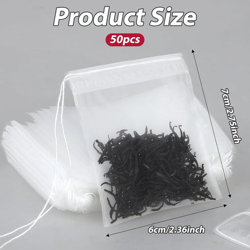 50Pcs Loose Tea Bags Tea Filter Bags Disposable Tea Bags for Loose Leaf Tea Mesh Small Drawstring Empty Tea Bags for Coffee, Herbs, Spice Sachet, Bath Cooking 2.36 x 2.75 Inch
