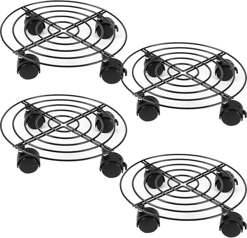 ZOENHOU 4 PCS 10.6 Inches Metal Plant Caddy with Wheels, Round Metal