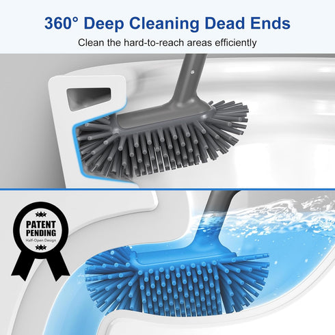 HAMITOR Toilet Bowl Brush holder Set: Deep Cleaning Silicone Toilet Cleaner Scrubber Under Rim with Curved Bristle for Bathroom Dead Corner Clean - Modern Rv Toilet Decorative Accessories - Gray by HAMITOR