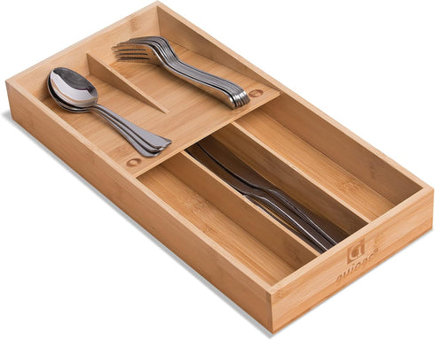 Bamboo Silverware Organizer, Kitchen Drawer Utensil Tray Holder for Spoons, Forks, and Knives