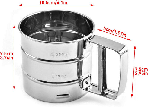 Flour sieve stainless steel material manufacturing,Coffee Sieve Cup,Semi Automatic 2 Cup Sifter for Baking | Fine Mesh Pastry Sieve Cup.