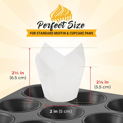 Tulip Cupcake Liners, Muffin Liners for Baking by Baker’s Signature – 150pcs of Parchment Paper Cups Cupcake Wrappers – Perfect Size, Sturdy, Greaseproof & Easy to Use – Wedding Decor – All White by Baker's Signature