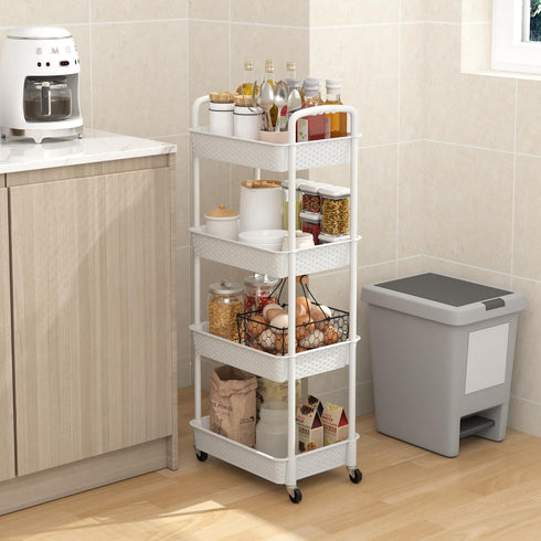 MOYIPIN 4-Tier Plastic Rolling Utility Cart with Handle,Utility Storage Cart for Office, Living Room, Kitchen,Movable