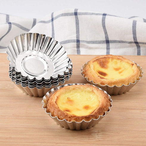 Non-Stick Egg Tart Molds, Carbon Steel Mini Baking Cup, Reusable Round Muffin Cups for Pies, Desserts