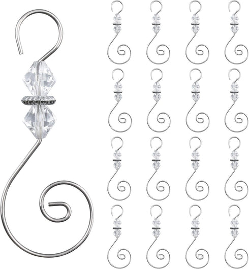 INCREWAY 30 PCS Ornament Hooks, Silver S-Shaped Hangers with Crystal Beaded for Christmas Tree Hanger Metal Hooks