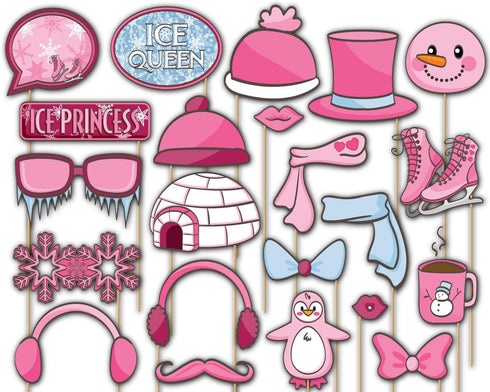 20 Pack Ice Skating Photo Booth Props Kit - Fully Assembled Party Camera Props