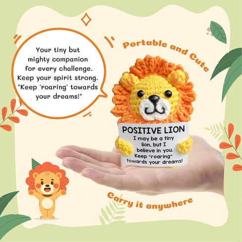 Mini Emotional Support Crochet Positive Lion Inspirational Gifts, Positive Emotional Support Plush Handmade Crochet