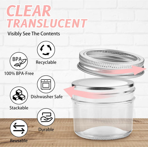 TUZAZO Small Mason Jars 8 Pack, 4 oz Mini Glass Canning Jars with Lids and Labels for Jelly, Spice, Honey Storage