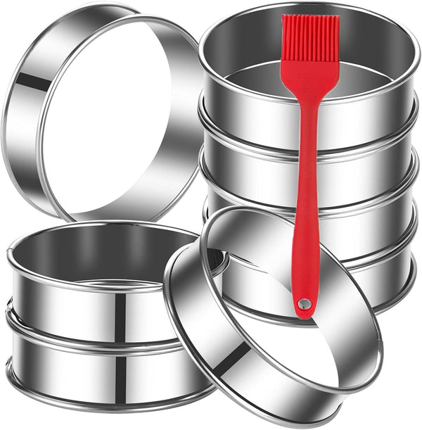 8 Pack 4 Inch Stainless Steel English Muffin Rings, Double Rolled Tart Rings for Baking Pastry Cooking