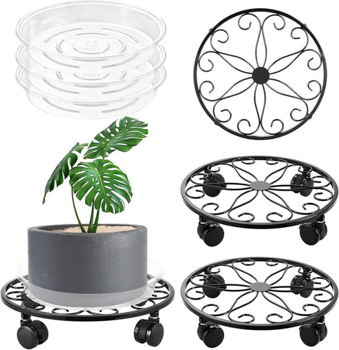 lucpur 3 Pack Metal Plant Stand with Wheels 12 Inch Plant Caddy Heavy