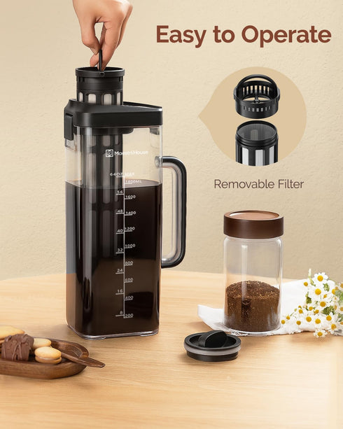 64oz 350 100% Maestri House Compact Cold Brew Coffee Maker, Iced Tea and Coffee Maker Brewer Space Saving Tritan
