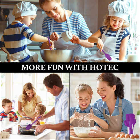HOTEC High Heat Resistant Food Grade Silicone Rubber Spatula Set, Non Stick Dishwasher Safe BPA-Free, Purple Set of 5