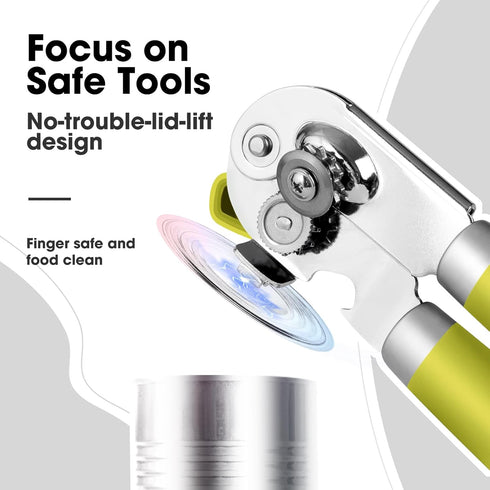 Manual Can Opener with Magnet, Handheld Can Openers with Sharp Blade, Smooth Edge, Big Effort-Saving Knob, Lime Green