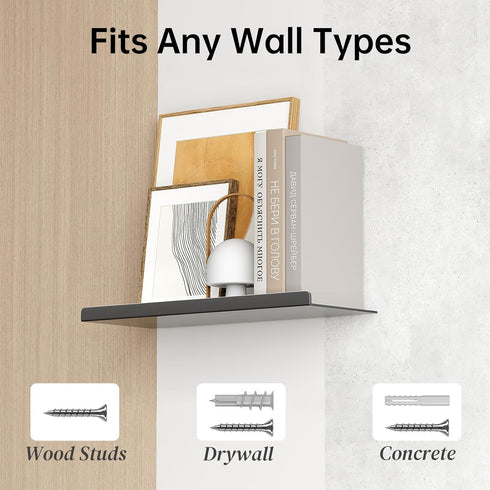 12") Floating Shelf for Wall, Wall Shelf, Off Center Metal Shelf for Decor, Modern Hanging Shelf for Storage with Lip