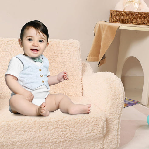 2-in-1 Cozy MOMCAYWEX Kids Sofa, Flip-Out Foam Couch with Soft Sherpa Cover, Play Lounge Chair, Cream