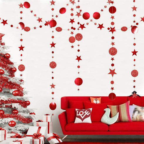 Decor365 Twinkle Star Garland Glitter Red Party Decorations, Star Banner Ceiling Hanging Streamer for Birthday