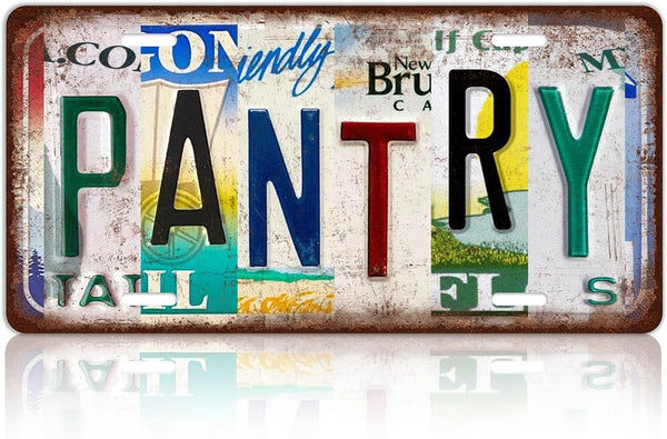 Vintage Metal Tin Sign, 12 x 6 Inches License Plate Wall Decor for Pantry