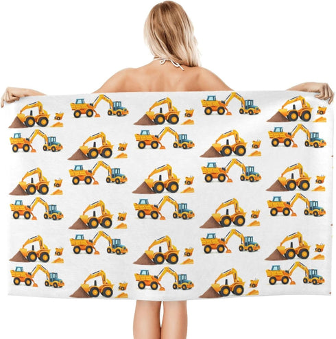 Ouqiuwa Boy's Favorite Toy, Cartoon Machinery Excavator Truck and Loader, Microfiber Soft Large Shower Towels