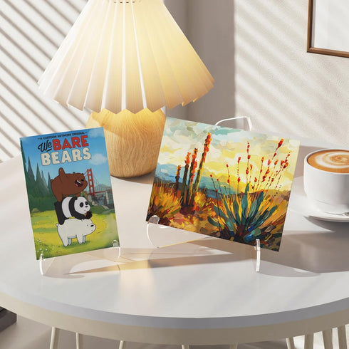 5 Pack Clear Acrylic Display Stand, Large 4.5 Inch Easel Holder for Card, Frame, Picture, Magazine, Book, CD, Phone