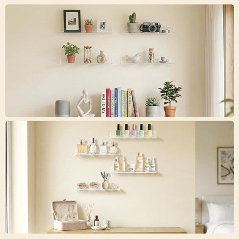 14" 4 Pack Lifewit Floating Shelves for Bathroom, Acrylic Wall Organizer for Perfume, Makeup, Figures, Nail Polish