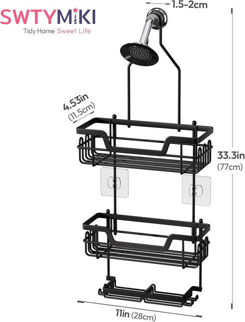 3 16 SWTYMIKI Bathroom Shower Caddy Hanging - Tier Rustproof Over Shower Head Organizer, No Drilling Bathroom Shelf