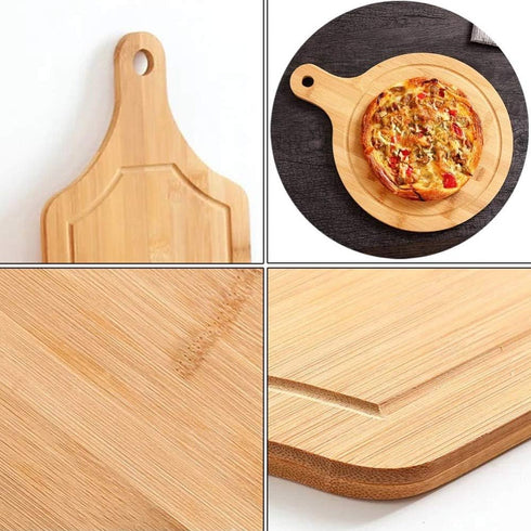 Bamboo Cutting Board Set 3PCS, Meat Chopping Boards, Pizza Peel Paddle with Handle for Baking