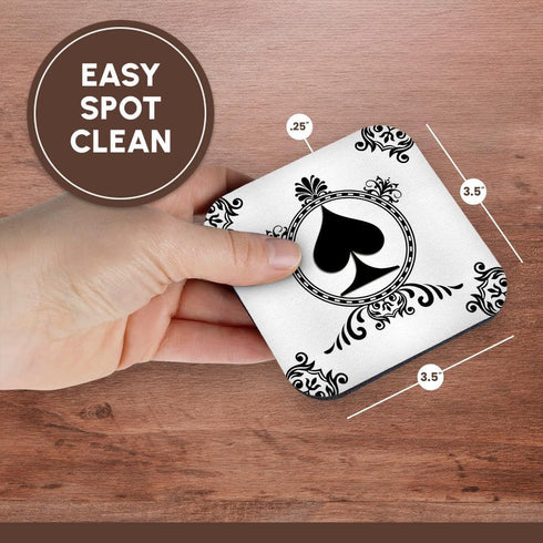 3dRose Ace of Spade Playing Cards, White and Black - Soft Coasters, Set of 8