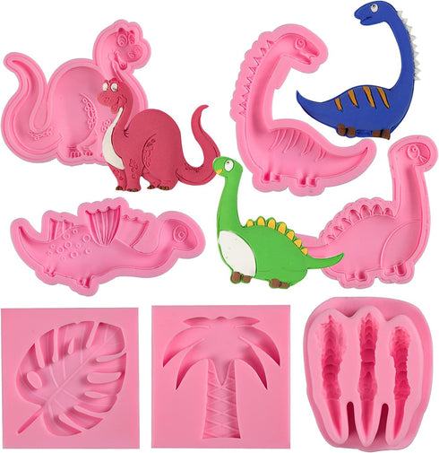Dinosaur Fondant Silicone Chocolate Molds (7Pcs), Kid's Cartoon Dino Claws Clay Mold for Cake Decorating, Sugar Crafts