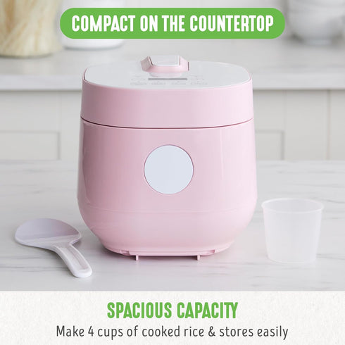 GreenLife 4-Cup Digital Rice Cooker, PFAS & PFOA-Free Removable Ceramic Dishwasher Safe Pot, Healthy Cooking Oats,