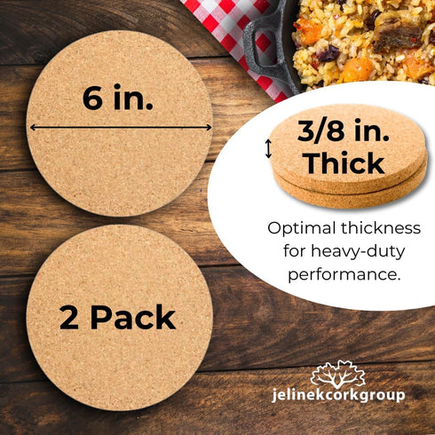 Jelinek Cork Round Trivet Hot Pad - 6 Inch, 2 Pack