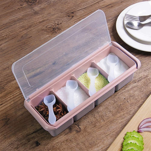 Yosoo 4 Compartments Seasoning Box Spice Rack Organizer, 11.42 * 4.53 * 2.76in Container