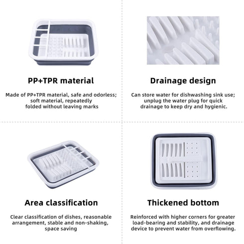 Collapsible Dish Drainer, Portable Dinnerware Organizer for Kitchen, RV Campers, Space Saving Storage Tray