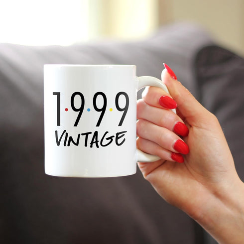 Vintage 1999 - Fun 25th Birthday Coffee Mug Gifts for Men & Women Turning 25 - Retro 11oz White Ceramic Mug