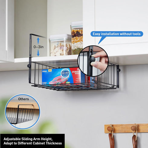 2 Pack AmonHouseware Hanging Under Shelf Storage Basket,Adjustable Under Cabinet Add-on Storage Racks Slide-in Baskets