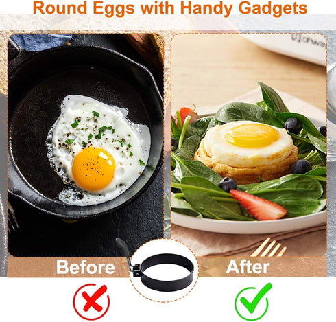 3.5" Set 2 COTEY Egg Rings of with Silicone Handle, Large Ring for Frying Eggs, Round Mold for English Muffins