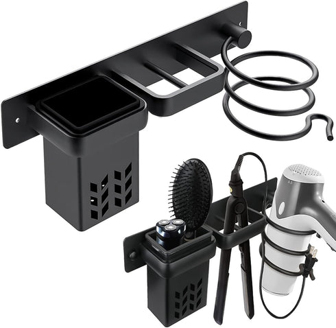 Hair Dryer Holder Wall Mounted, Storage Basket for Flat Iron, Curling Wand, Hair Straightener in Bathroom
