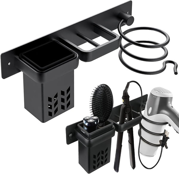 Hair Dryer Holder Wall Mounted, Storage Basket for Flat Iron, Curling Wand, Hair Straightener in Bathroom